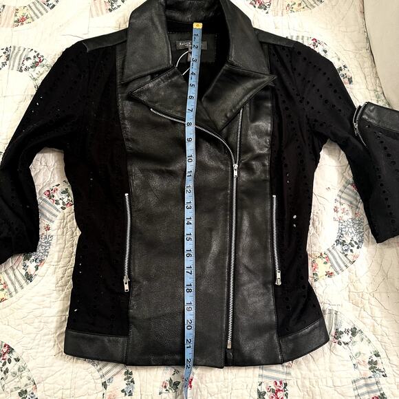 NEW SACHIN & BABI LIGHTWEIGHT LEATHER BIKER JACKET EYELET SLEEVES & BACK BELT - Picture 7 of 10